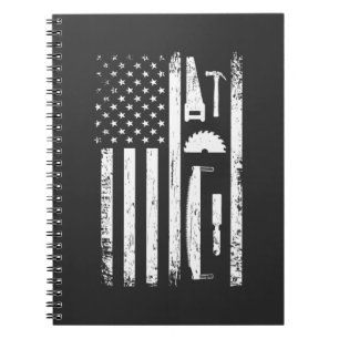 Caderno Espiral American Flag Carpenter Tools Woodworker Craftsman