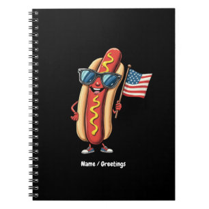 Caderno Espiral American Flag Engraçado Hotdog Sunglass 4 de julho