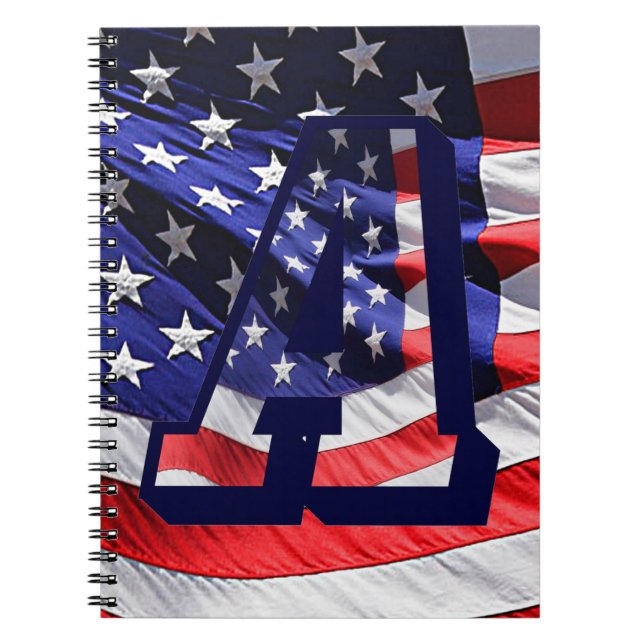Caderno Espiral American Flag & Letter "A" Spiral Notebook (Frente)