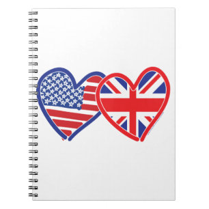 Caderno Espiral American Flag Union Jack Flag Hearts