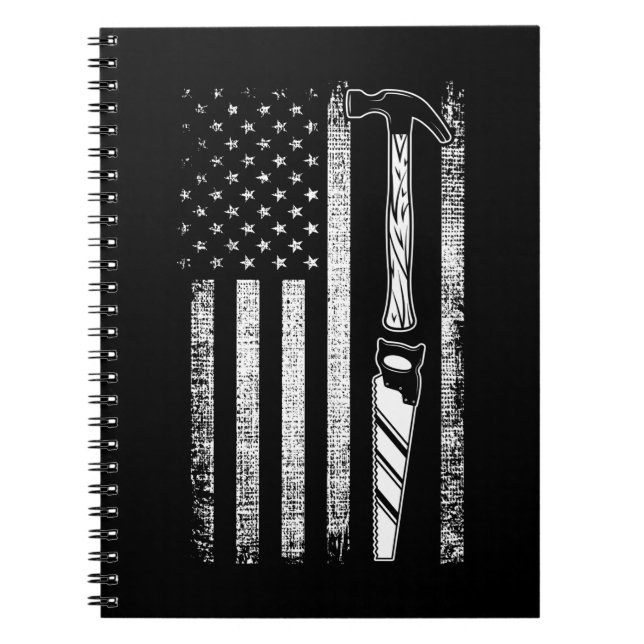 Caderno Espiral American Flag Woodworker USA Carpenter (Frente)