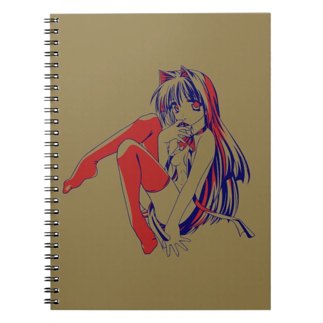 Caderno Espiral American Manga Neko Catgirl Kawaii Anime (Frente)