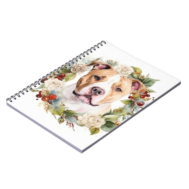 Caderno Espiral American Staffordshire Christmas Wreath Festivo (Left Side)