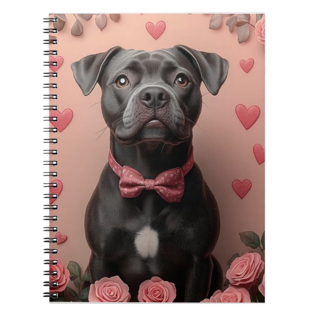 Caderno Espiral American Staffordshire com Rosa-Dia de os namorado (Frente)