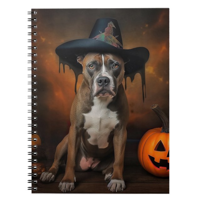 Caderno Espiral American Staffordshire Pumpkins Halloween Scary (Frente)
