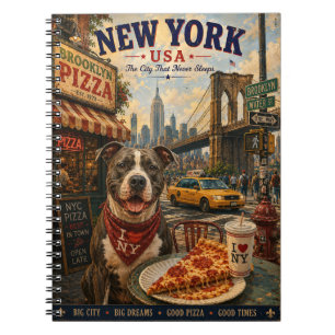 Caderno Espiral American Staffordshire Terrier em Nova York Vintag