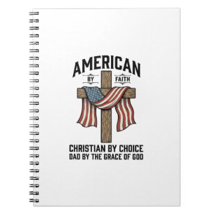 Caderno Espiral Americano pela Fé Pai Cristão Cruz Patriótica Cam