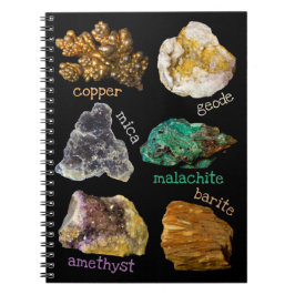 Caderno Espiral Ametyst Mica Copper Barite Malachite Geode Rocks