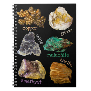 Caderno Espiral Ametyst Mica Copper Barite Malachite Geode Rocks