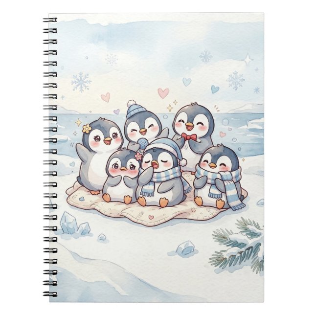 Caderno Espiral Amigos Pinguins Fofos (Frente)
