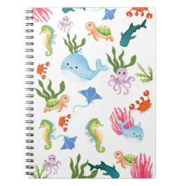 Caderno Espiral Amigos Subaquáticos Fofos – Padrão de Animais Mari