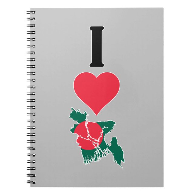 Caderno Espiral Amo Bangladesh Vertical Heart Country Flag Map (Frente)