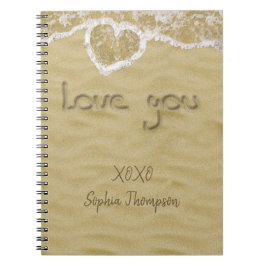 Caderno Espiral "Amo-te" Coração escrito em Areia