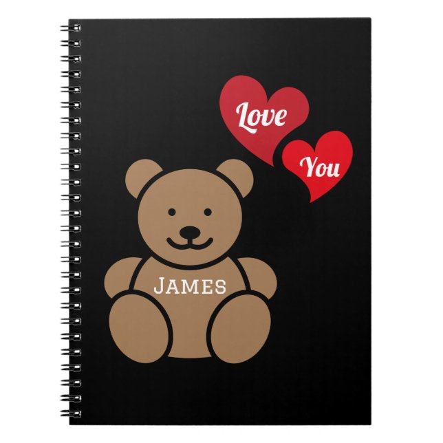 Caderno Espiral Amo-te Urso de Teddy e Corações, Personalizado (Frente)