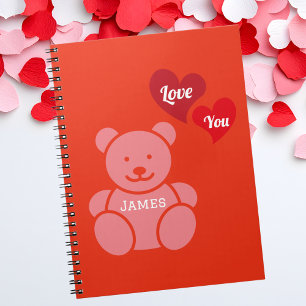 Caderno Espiral Amo-te Urso de Teddy e Corações, Personalizado