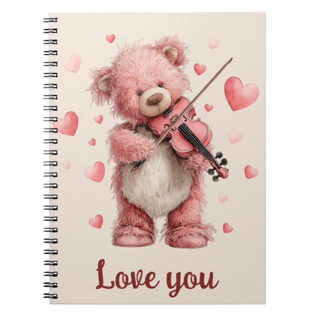 Caderno Espiral Amo Você Teddy com Violino (Frente)