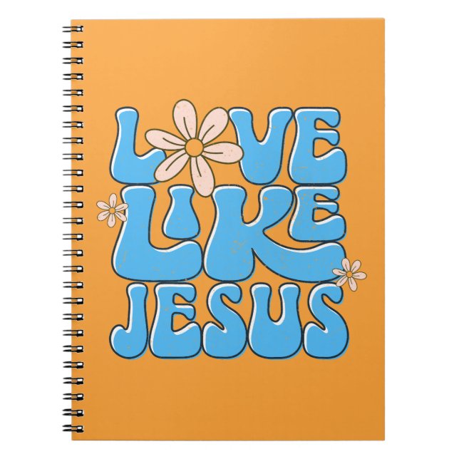 Caderno Espiral Amor Como Jesus, Blue Retro Daisy Cute Christian (Frente)