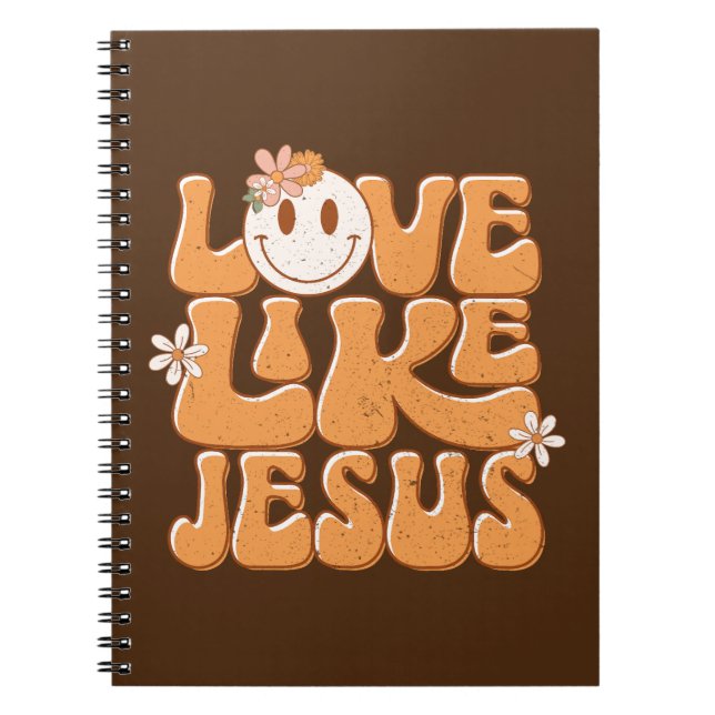 Caderno Espiral Amor Como Jesus, Retro Laranja Feliz Rosto Cristão (Frente)