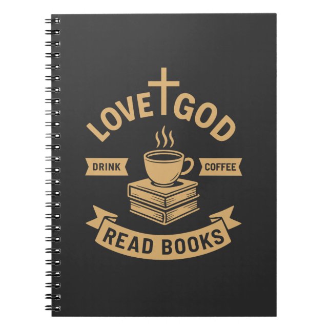 Caderno Espiral Amor Deus Beba Café Lê Livros Cristão (Frente)