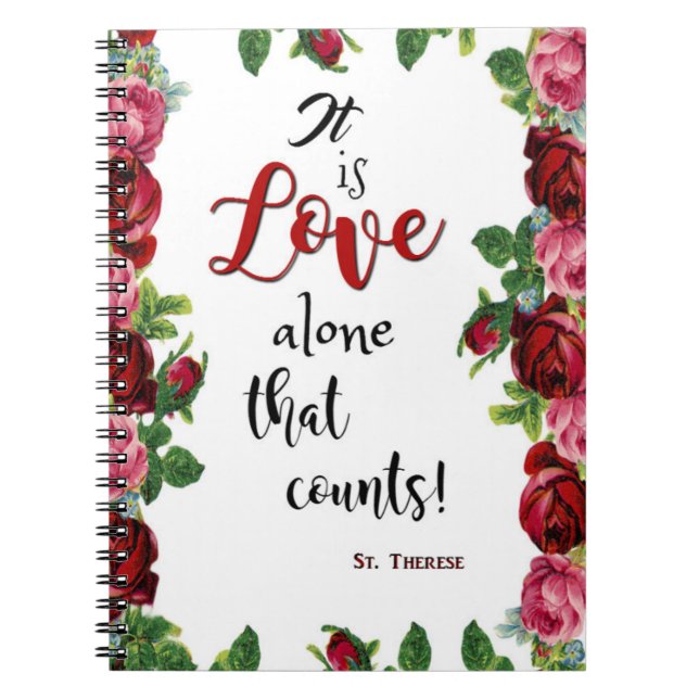 Caderno Espiral Amor dos rosas das citações do St. Therese (Frente)