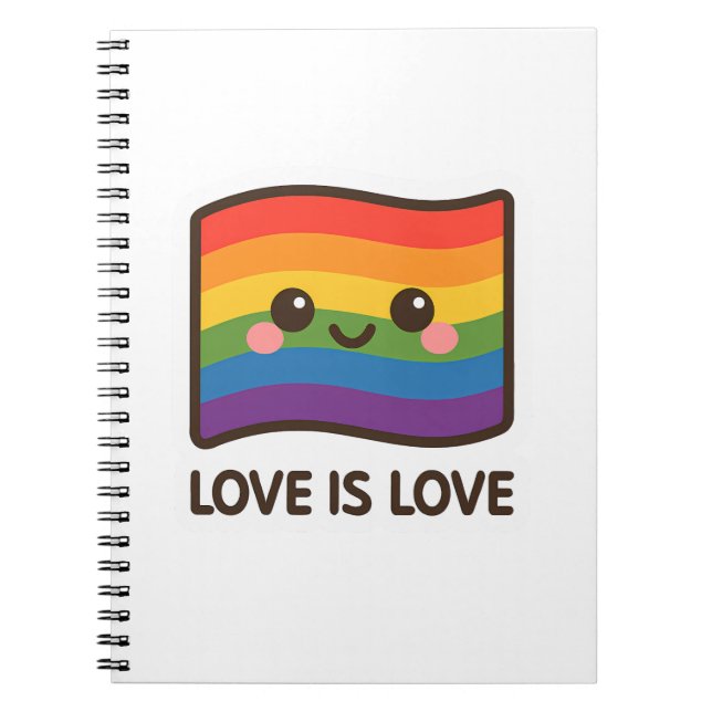 Caderno Espiral Amor é Amor - Design do Arco-Íris Kawaii (Frente)