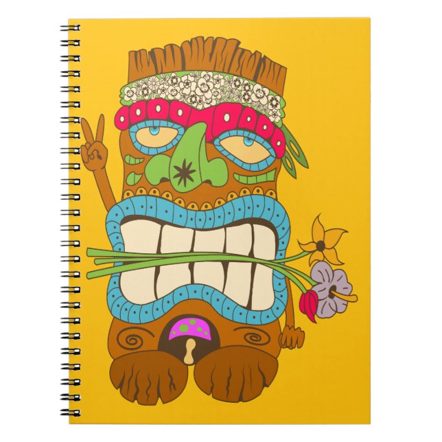 Caderno Espiral Amor e Paz, Tiki Hippie, Engraçado (Frente)