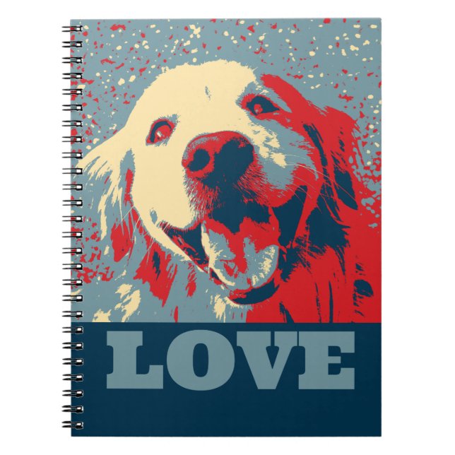 Caderno Espiral Amor estilizado do golden retriever (Frente)