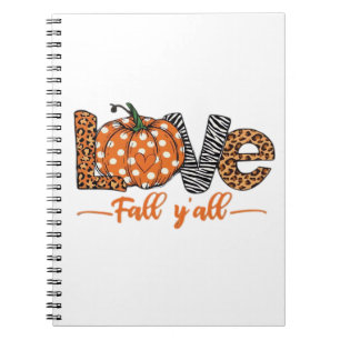 Caderno Espiral AMOR Outono Y'all  Impressão de Leopardo Abóbora  