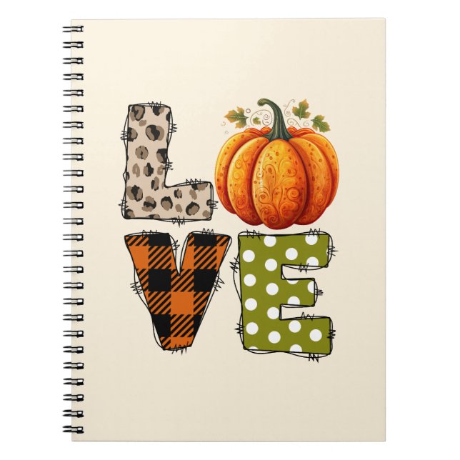 Caderno Espiral AMOR - Pumpkin bonito e letras de Bolinhas (Frente)