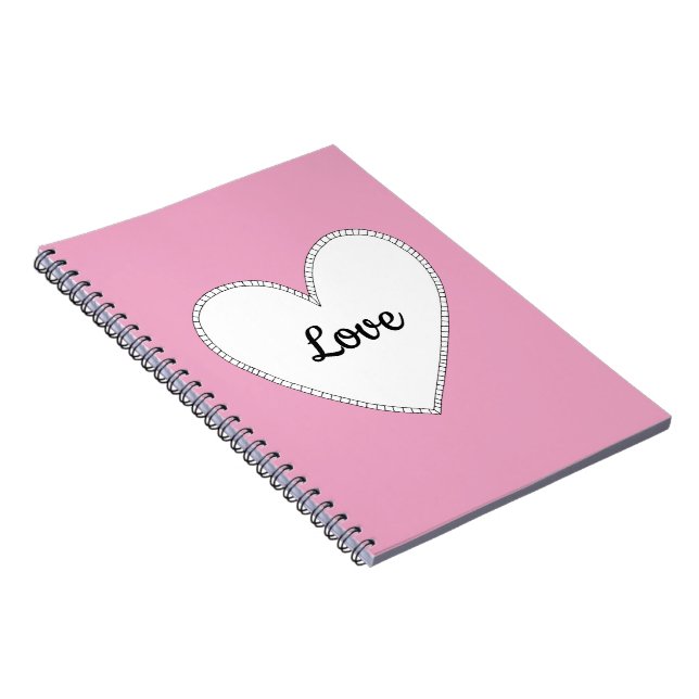 Caderno Espiral Amor Rosa com Coração Branco (Lado Direito)