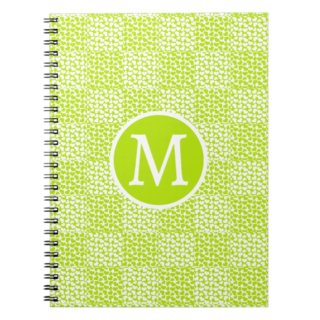 Caderno Espiral Amor verificado em monograma branco e Verde limão (Frente)