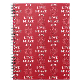 Caderno Espiral Amor Vermelho e Branco Minimalista, Paz, Alegria