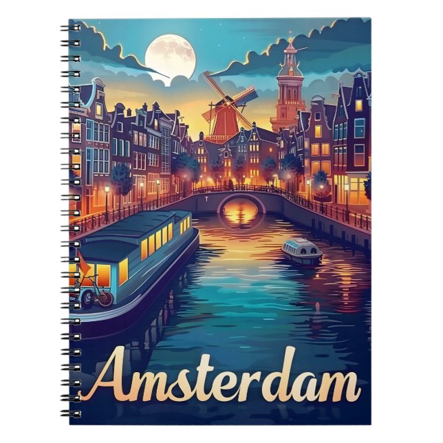 Caderno Espiral Amsterdã por Noite (Frente)