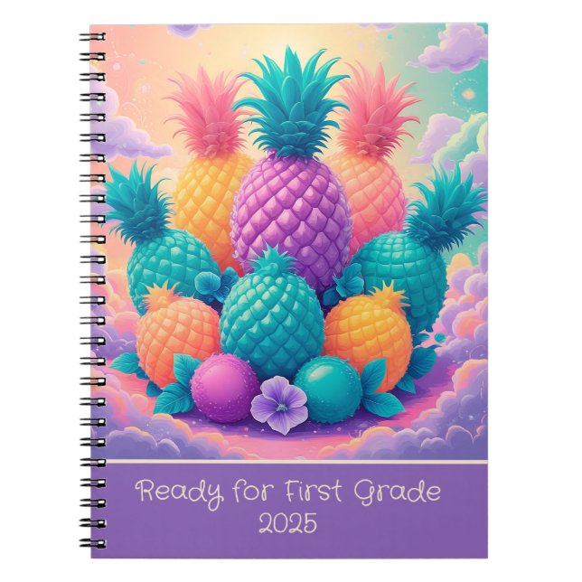 Caderno Espiral Ananás colorido para 1rua da classe 2025 (Frente)