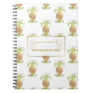 Caderno Espiral Ananases Dourados do PixDezines/Fundo DIY