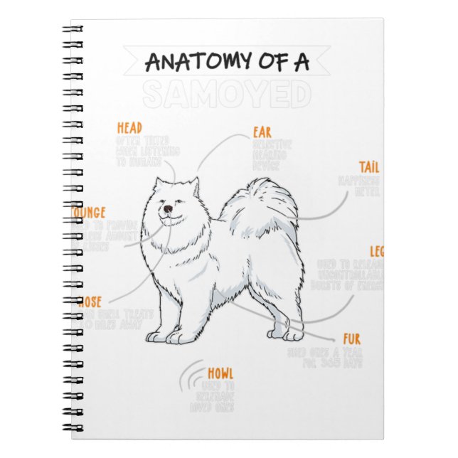 Caderno Espiral Anatomia De Um Cachorro Engraçado Samoyed Dog Dove (Frente)