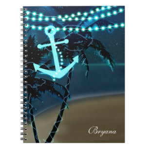 Caderno Espiral Anchor & Palm Trees Beach Lights Diário do noteboo