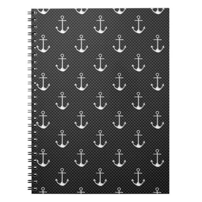 Caderno Espiral Anchors on Black Carbon Fiber Pattern (Frente)