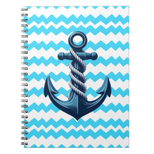 Caderno Espiral Âncora azul com ondas azuis