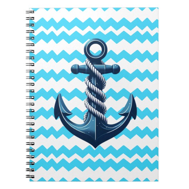 Caderno Espiral Âncora azul com ondas azuis (Frente)