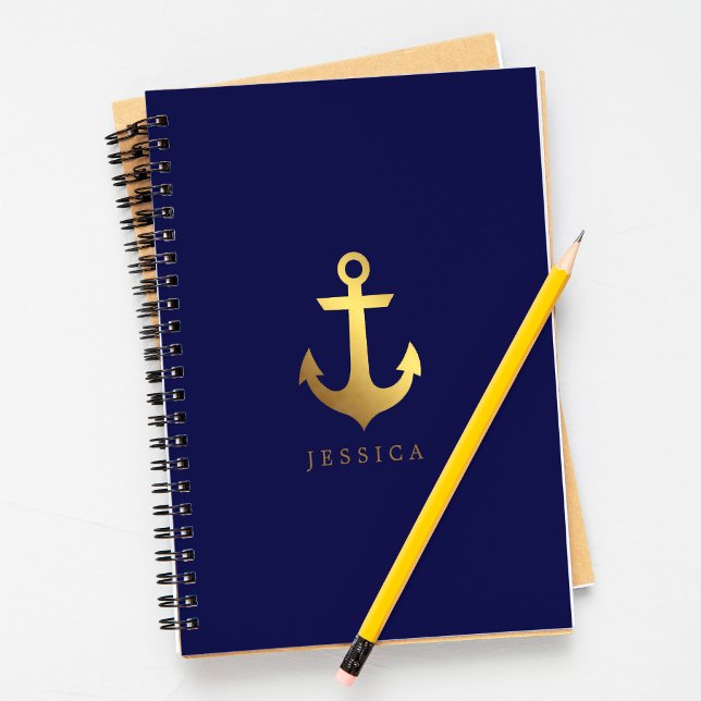 Caderno Espiral Âncora azul e dourada escura (Criador carregado)