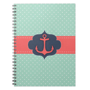 Caderno Espiral Âncora cor-de-rosa coral das bolinhas verdes da