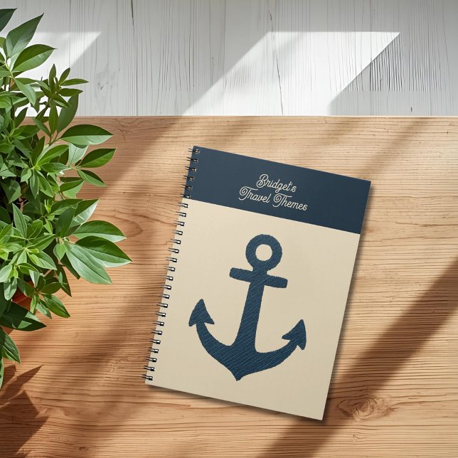 Caderno Espiral Âncora do marinho com viagem litoral bege monogram (Criador carregado)