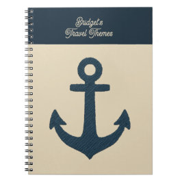 Caderno Espiral Âncora do marinho com viagem litoral bege monogram