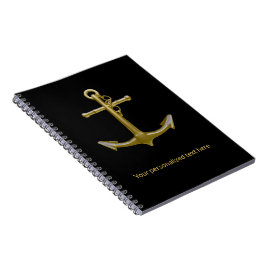Caderno Espiral Âncora Dourada Náutica Clássica em Preto