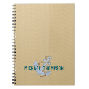 Caderno Espiral Âncora personalizada madeira rústica minimalista M