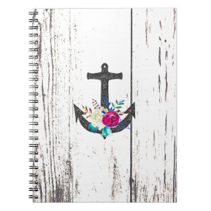 Caderno Espiral Âncora Rústica de Praia & Náutica de Verão Floral