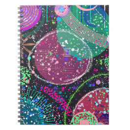 Caderno Espiral Anéis de Saturno: Arte Abstrata Maximalista