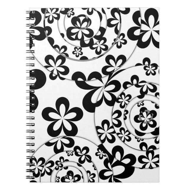 Caderno Espiral Anéis e Flores Pretas e Brancas (Frente)