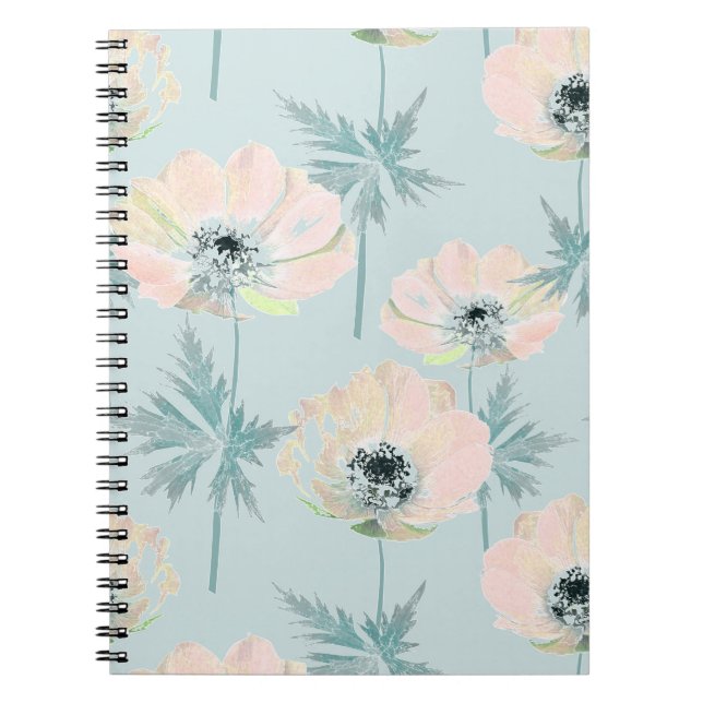 Caderno Espiral Anêmonas cor-de-rosa delicadas. (Frente)